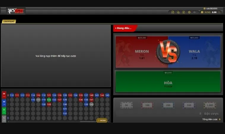 Các cửa cược tại sảnh Đá Gà WS168 Tại 9Club