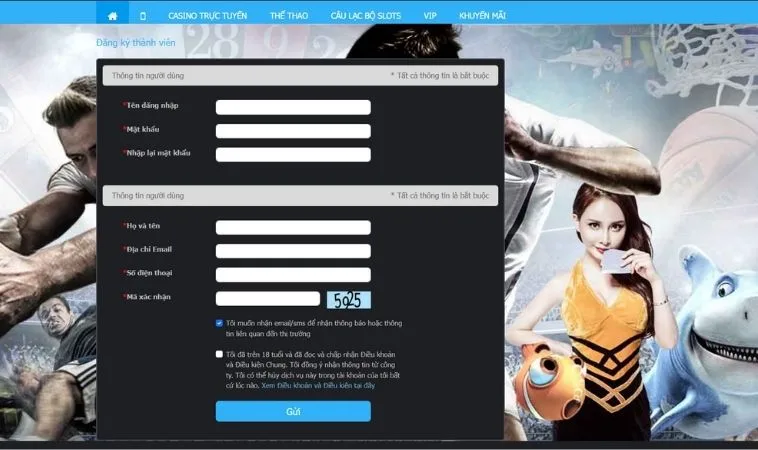 Giao diện đăng ký 9Club